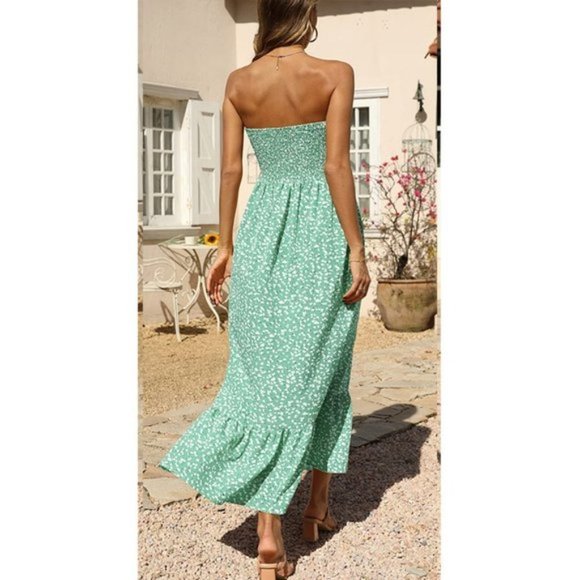 𝅺strapless Off The Shoulder Maxi Dresses Mint Green - Picture 5 of 5